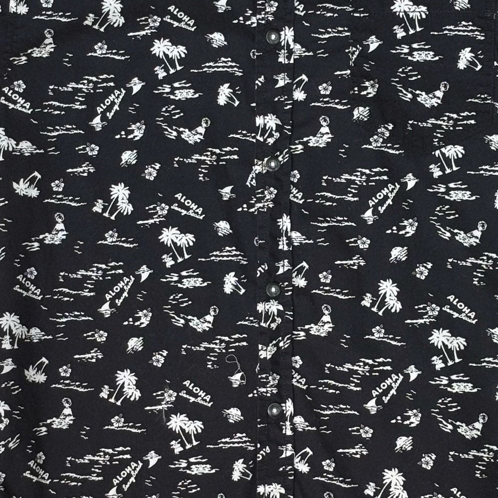 GOOD VIBES Aloha Shirt Men’s L Black Slim Fit White Palms Sharks Life is a Beach - Picture 4 of 5